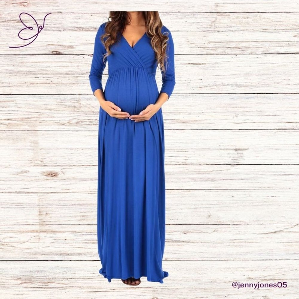 Mother Bee Maternity Royal Blue 3/4 Sleeve Maxi Dress~Size Small~NWT